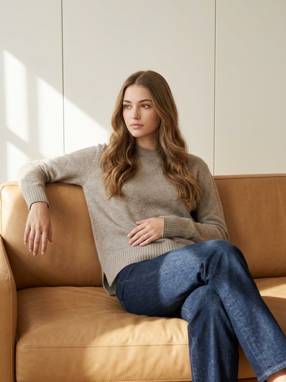 Rachel Zoe Relaxed Taupe Cashmere Crewneck Sweater